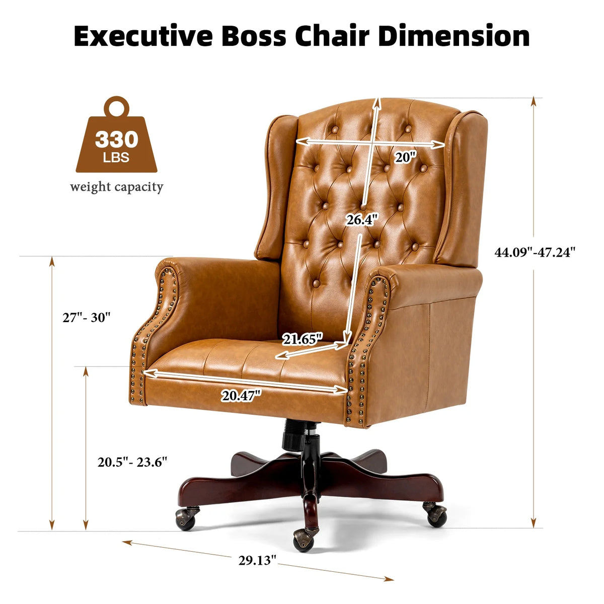 Homhum Classic Boss Office Chair, High Back Faux Leather Swivel Desk Chair, Adult, Brown