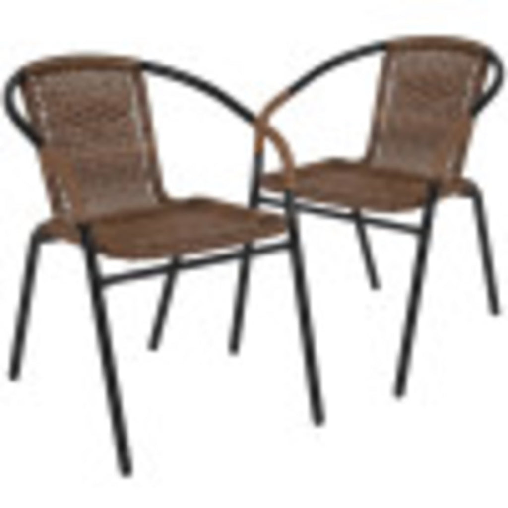 Flash Furniture Lila Indoor/Outdoor Stacking Rattan Patio Chairs, Set of 2, Beige