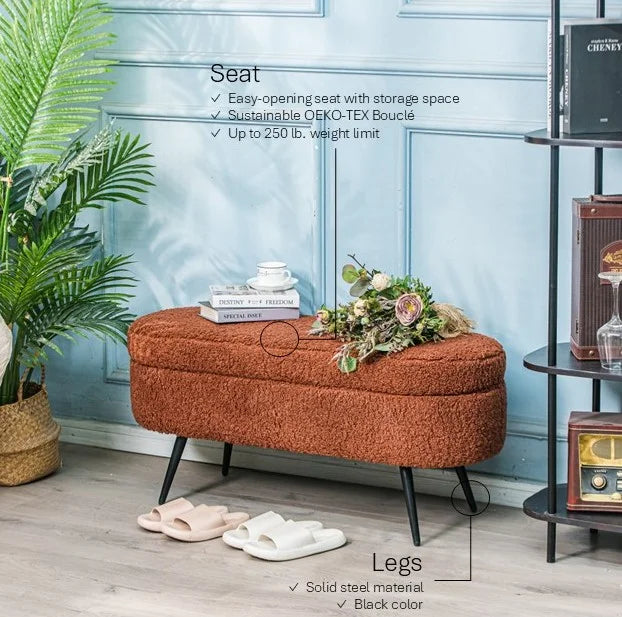 Metal and White Boucle Storage Bench Modern Design Style Entryway