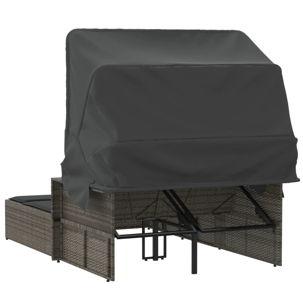 vidaXL Powder Coated Steel Removable Canopy and Cushions Double Sun Lounger, Beige