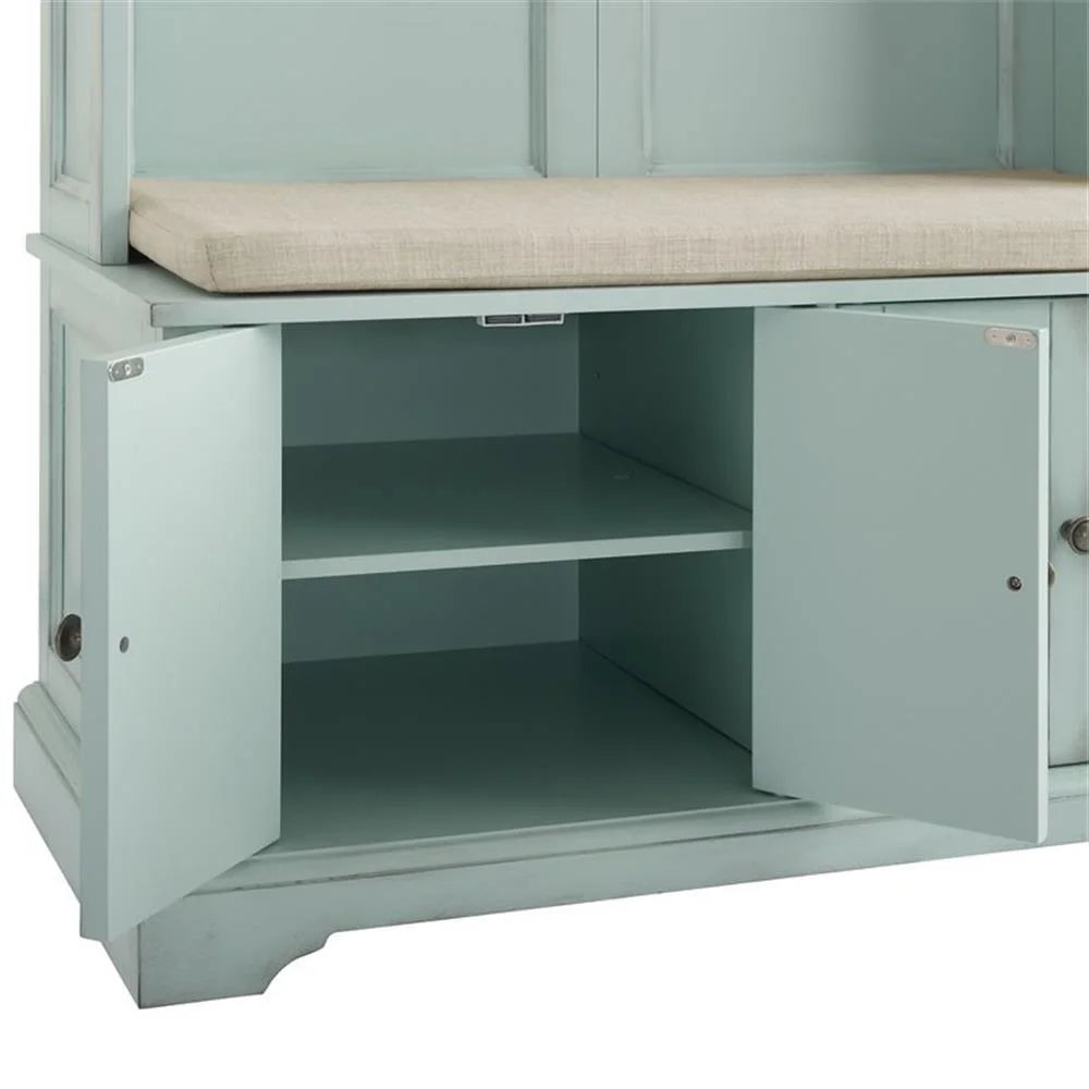 Bowery Hill Traditional Wood Hall Tree in Seafoam Blue/Oatmeal