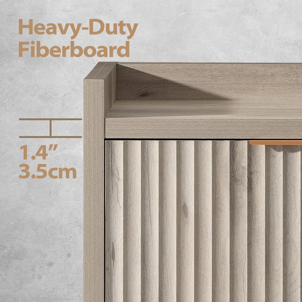 ARKANTOS Fluted Shoe Cabinet 3 Level Adjustable Shelf and 2 Doors Light Gray Oak