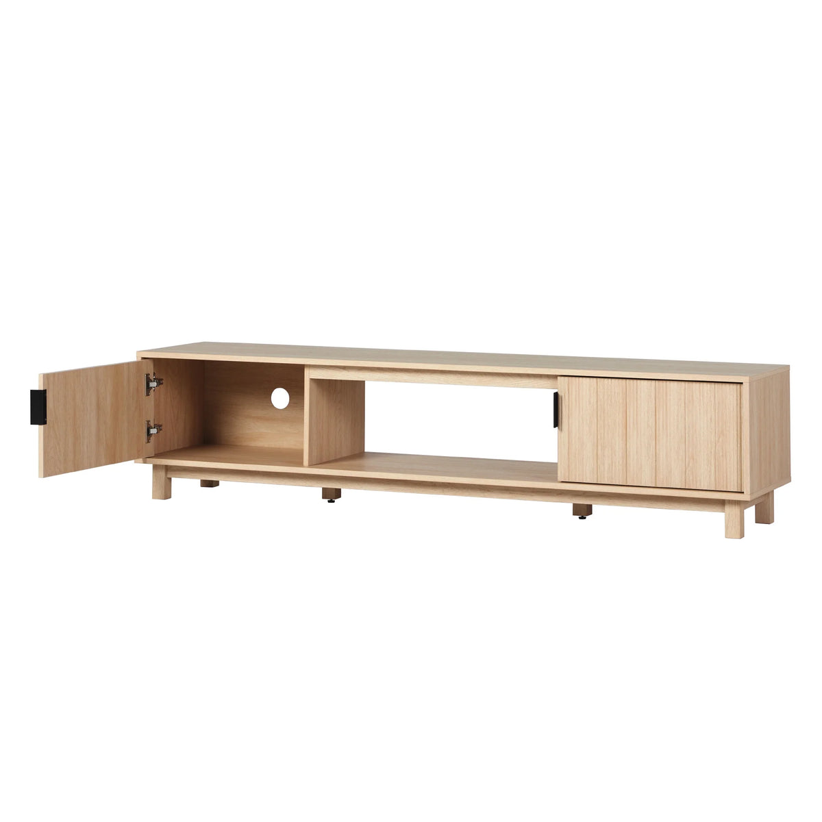 Walker Edison Mid-Century Modern Reeded 2-Door TV Stand for TVs up to 80, Coastal Oak