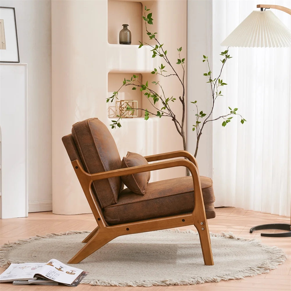 Modern Accent Chair, Upholstered Armchair with Wood Frame, Bronzing Cloth Single Sofa Chair with Lumbar Pillow for Living Room Bedroom Apartment, Orange
