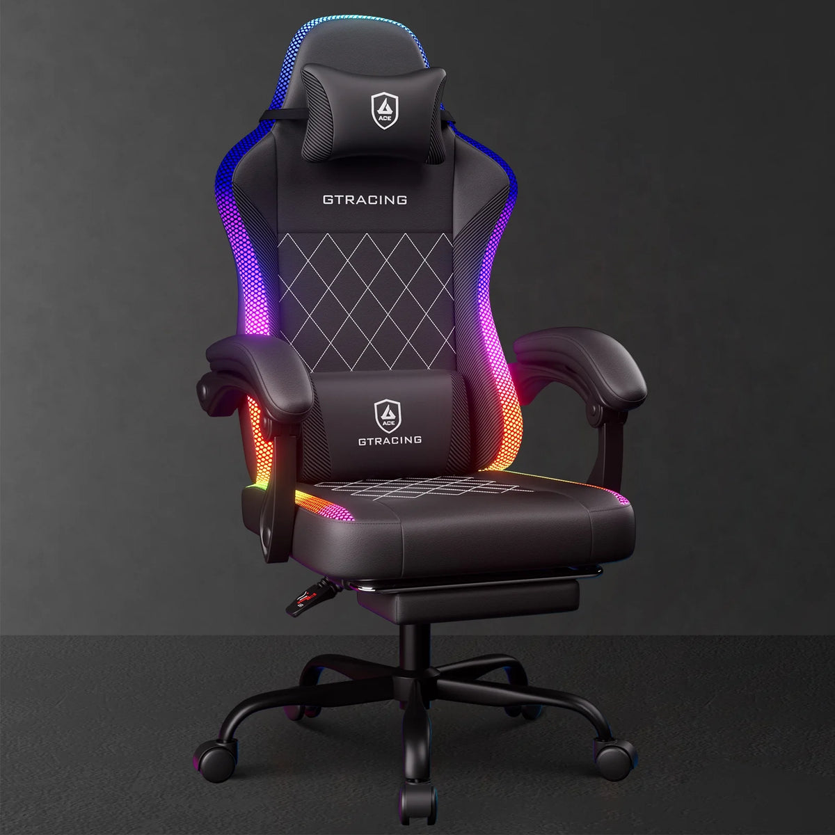 GTRACING RGB Ergonomic Gaming Chair with Massage, LED Lights, Footrest, Lumbar Support and Backrest, Black