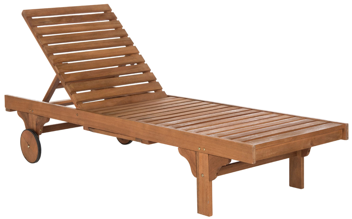 Safavieh  Outdoor Newport Solid Wood Chaise Lounge Chair with Side Table & Cushion - 27.6" x 78.7" x 14.2"