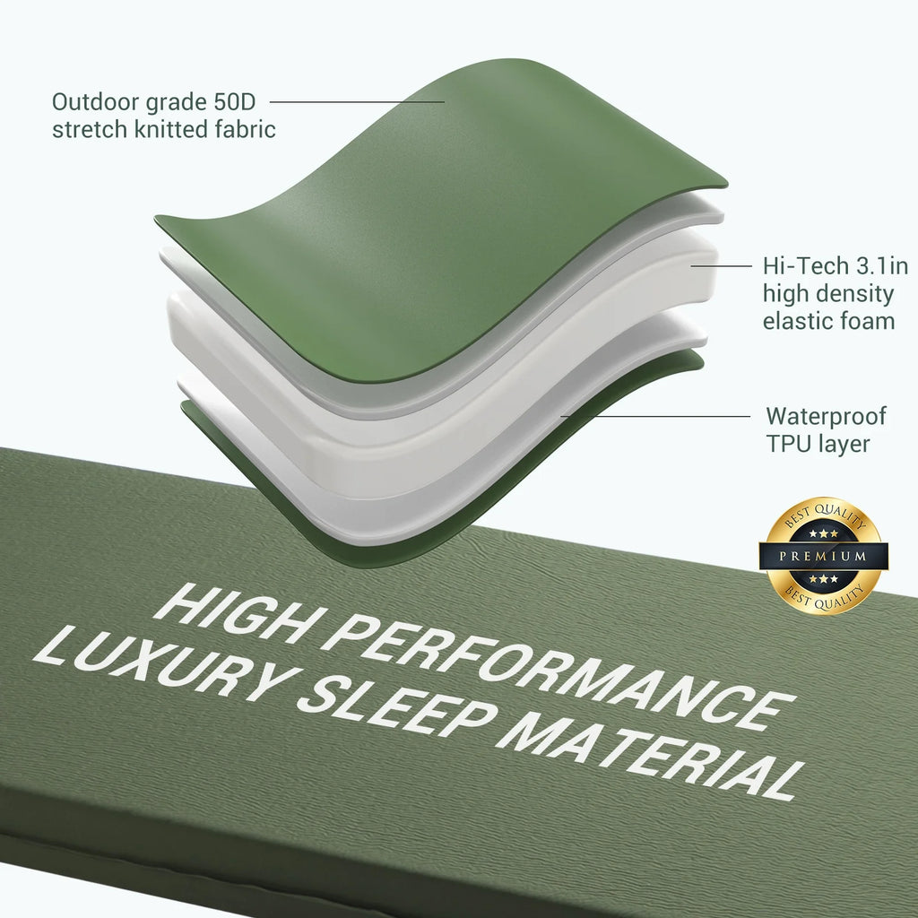 Elegear Self Inflating Sleeping Pad, 3.1" Ultra-Thick Memory Foam Camping Pad with Pillow Fast Inflating in 20s Insulated Camping Mattress Pad 4-Season Camp Sleeping Mat for Camping/Car/Tent