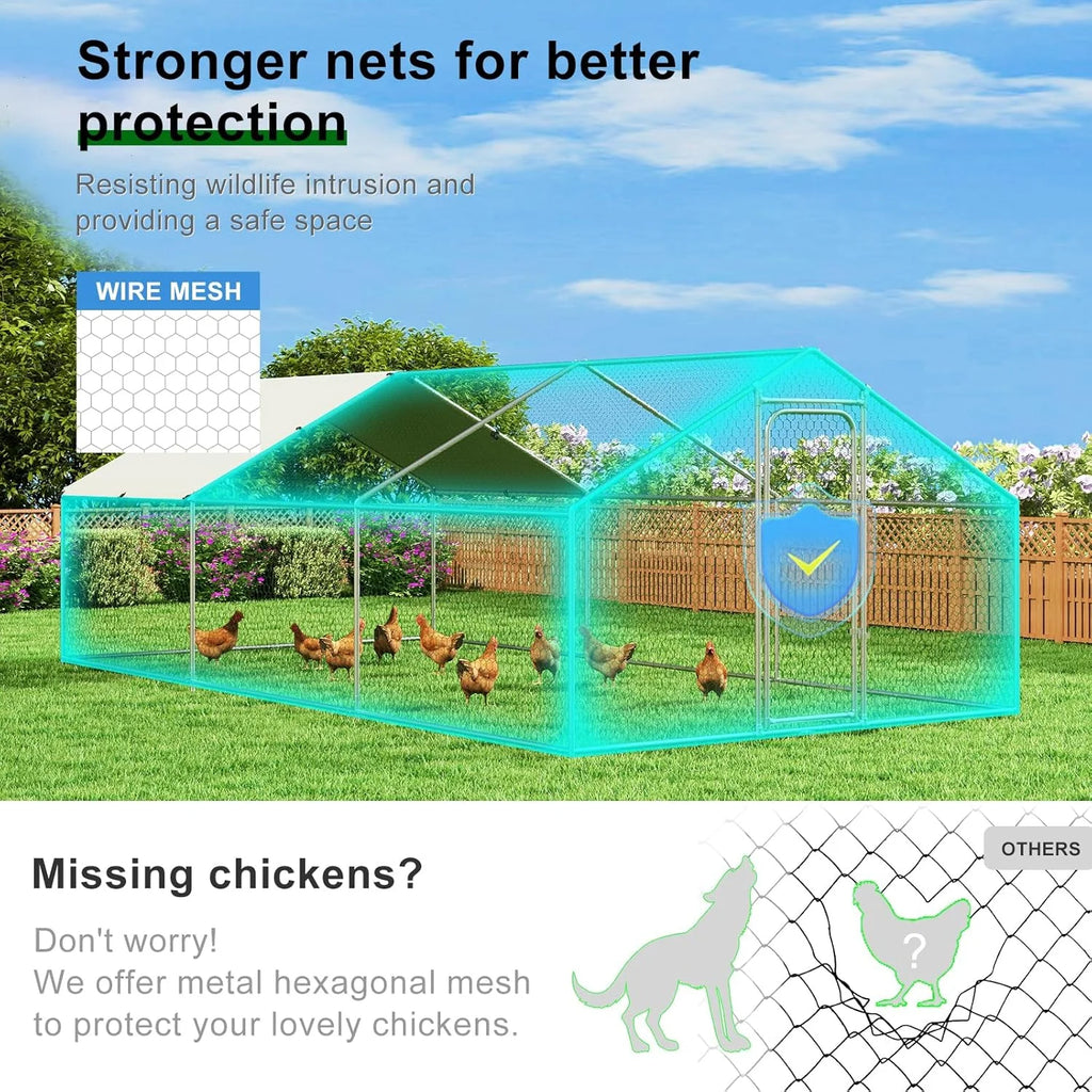 Large Metal Chicken Coop Walk-in Poultry Cage with Waterproof and UV-Resistant Cover Outdoor Chicken Run Hen Rabbit Duck House for Backyard Farm Use Spire Roof(10 W x 4.9 L x 6.4 H)