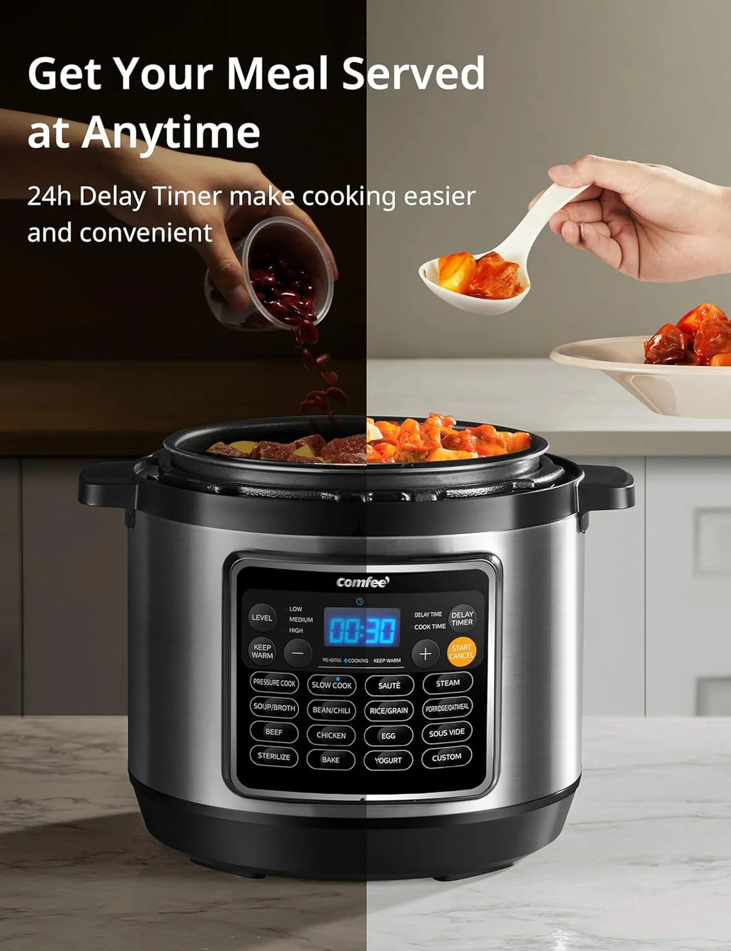 COMFEE 16 in 1 Electric Pressure Cooker Instant Multi Cooker Olla de Presion Non-Stick Pot Yogurt Maker Rice Cooker Slow Cooker Saut Steamer 8 Quarts Stainless Steel