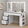 Uforic Makeup Vanity Desk with Mirror & Lights, Vanity Desk with 4 Drawers & Storage Shelves - White