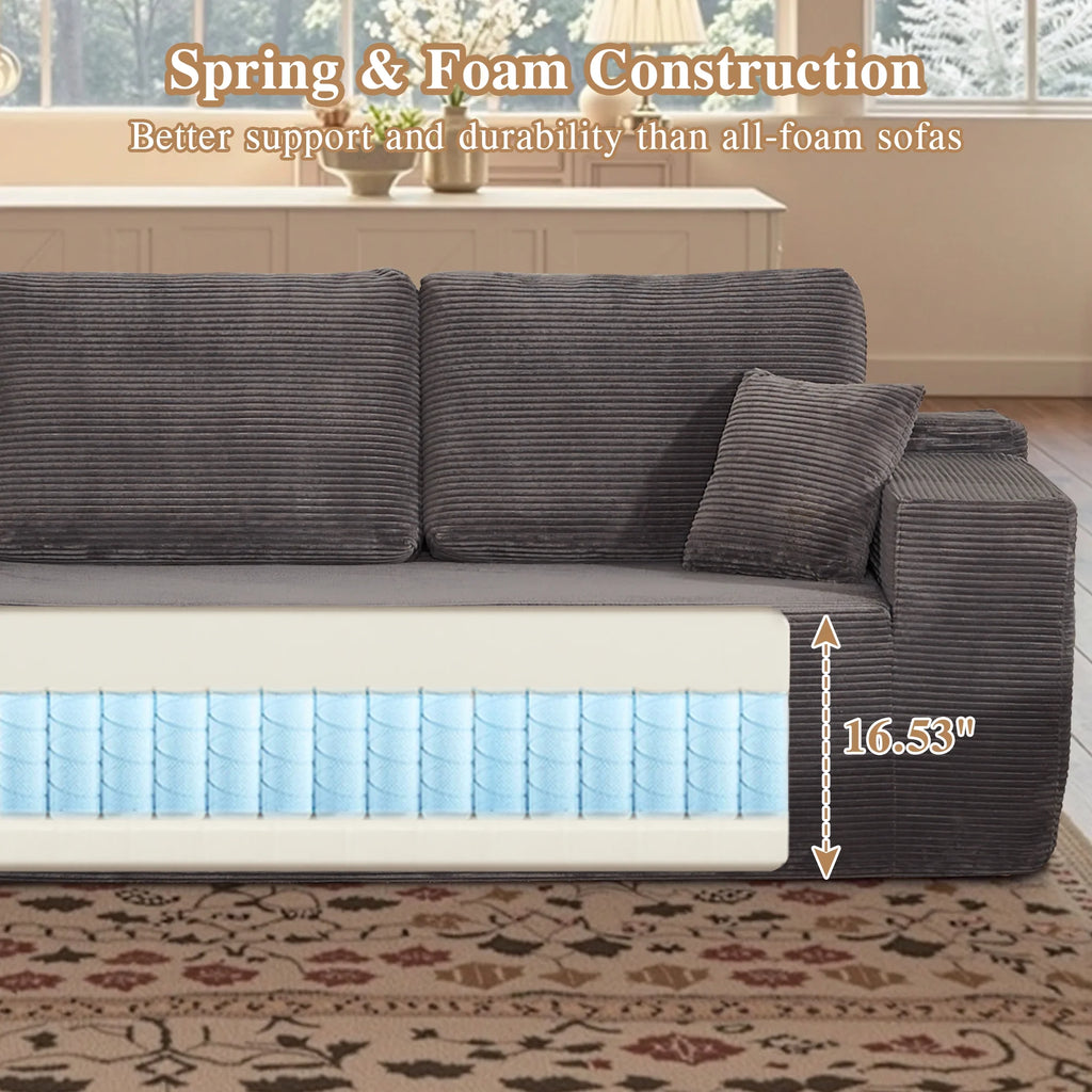 Ovios 106" L-Shaped Sectional Sofa Modern Modular Cloud Couch with Deep Seating Upholstered Sofa for Living Room Bedroom, No Assembly Required, Black(Corduroy)