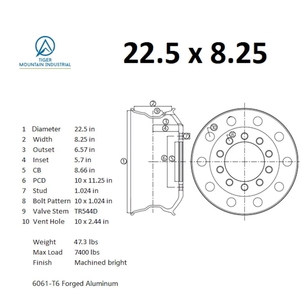 Truck Rims 22.5 x 8.25 Forge Aluminum Commercial Wheels Trailer Hub Pilot Alcoa STYLE TOP Quantity