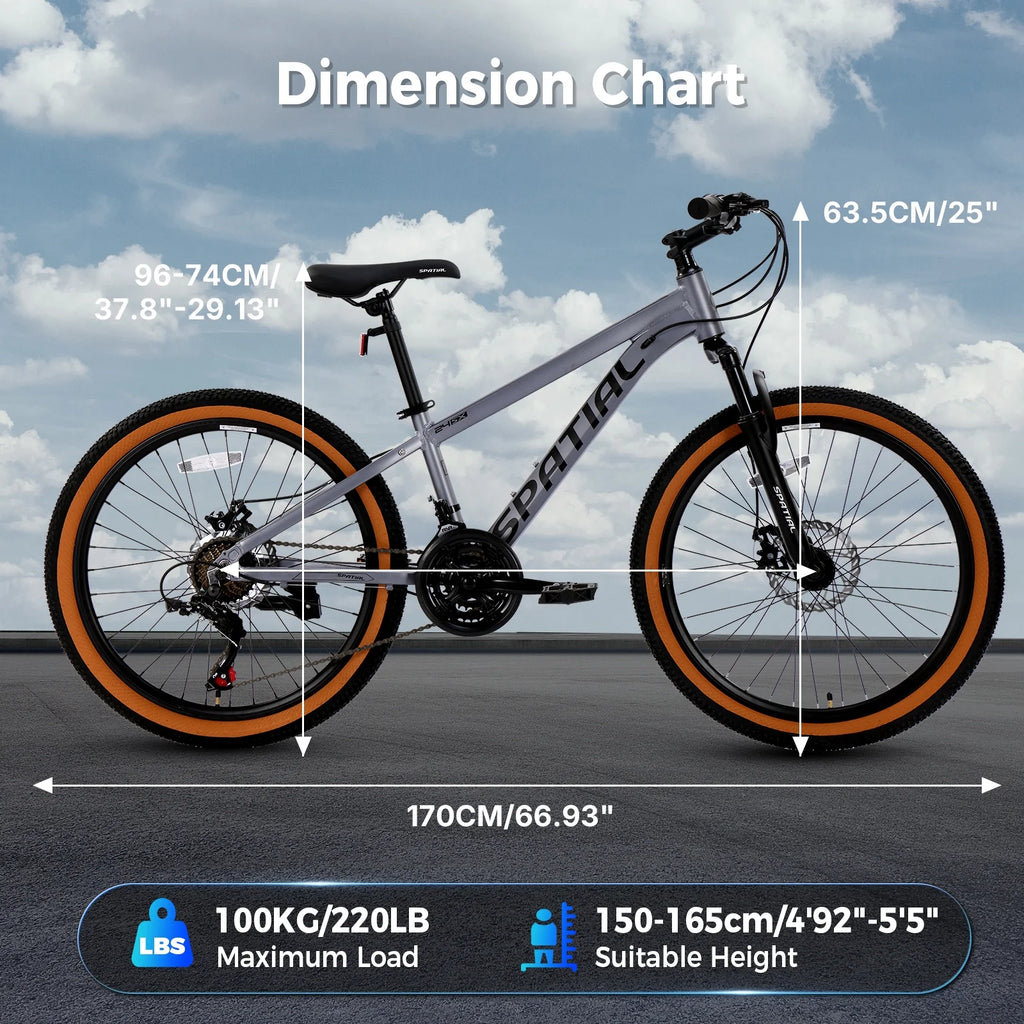 SPATIAL 24/26/27.5/29 inch Mountain Bike,8/21 Speed Lightweight Aluminum Magensium Frame Mountain Bicycle,Fits Men Women Teenagers Adult Disc Brake MTB Bicycle