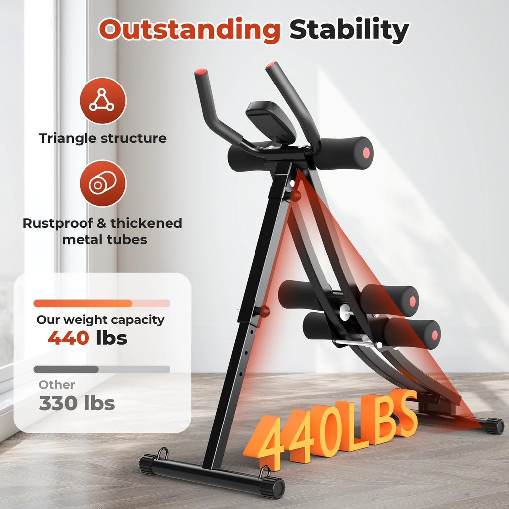 HIJOB Foldable Abdominal Trainers Fitness Equipment Machine with LCD Display for Home Gym Full Body Exercise, Max 440lbs