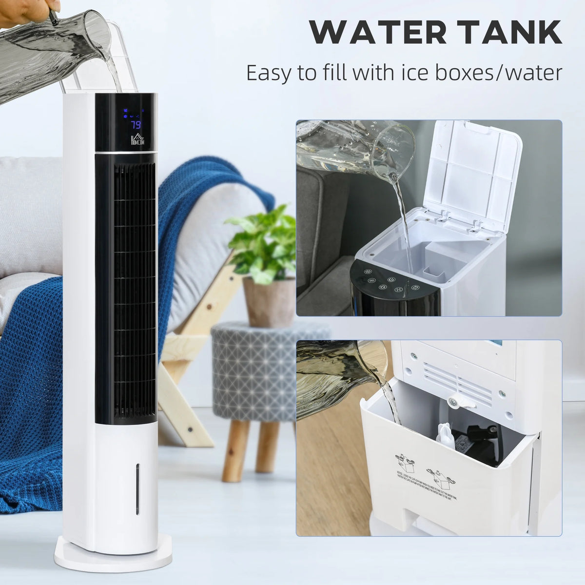 HOMCOM 42" Oscillating Air Cooler for Home with Timer 3-In-1 Evaporative Ice Cooling Tower Fan Humidifier with 3 Modes 3 Speeds LED Display Remote