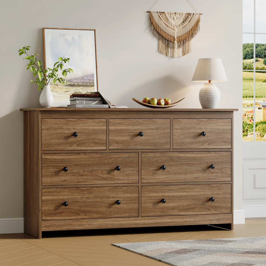 YouTrend 7 Drawer Dresser,White Dresser for Bedroom Drawer Organizer Storage Drawers,Wood Adult Storage Cabinet Living Room Hallway