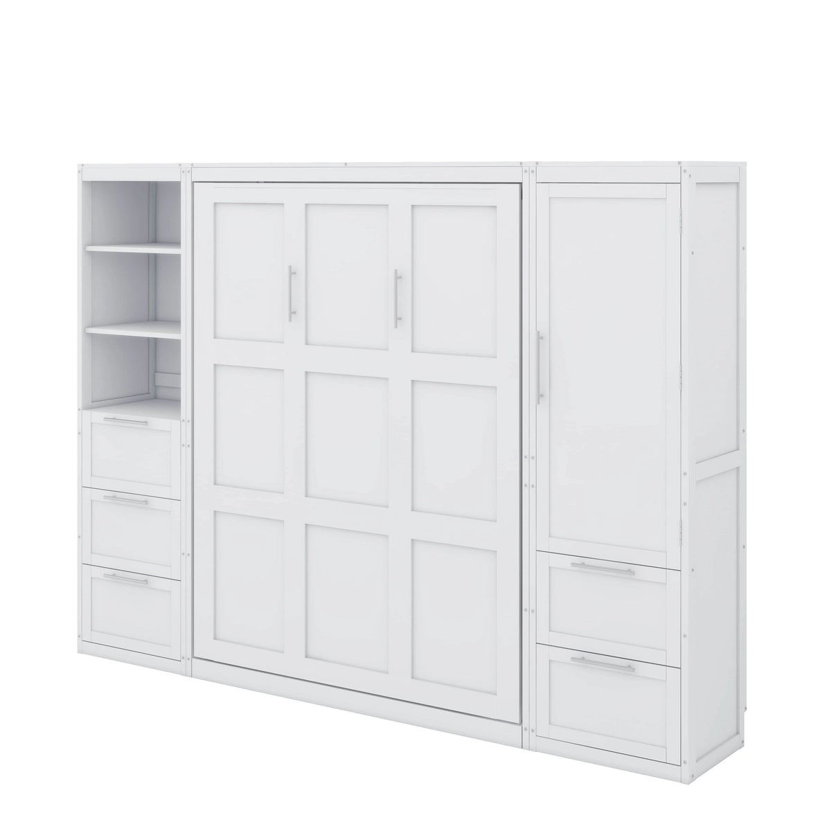 YunNianYang Queen Size Gray Murphy Bed Wall Bed with Closet ,Drawers and Shelves