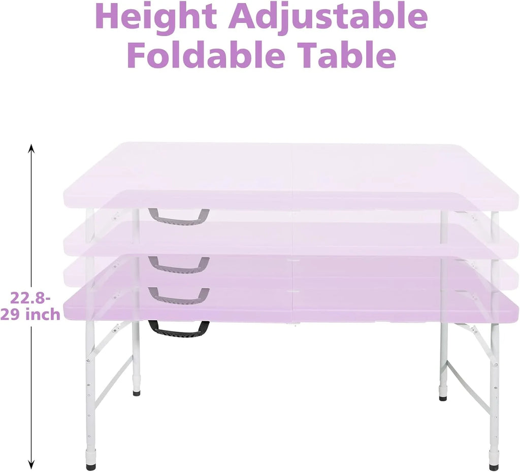 Folding Table with Carry Handle, Portable Fold-in-Half Plastic Table, Rectangle Foldable Table for Indoor