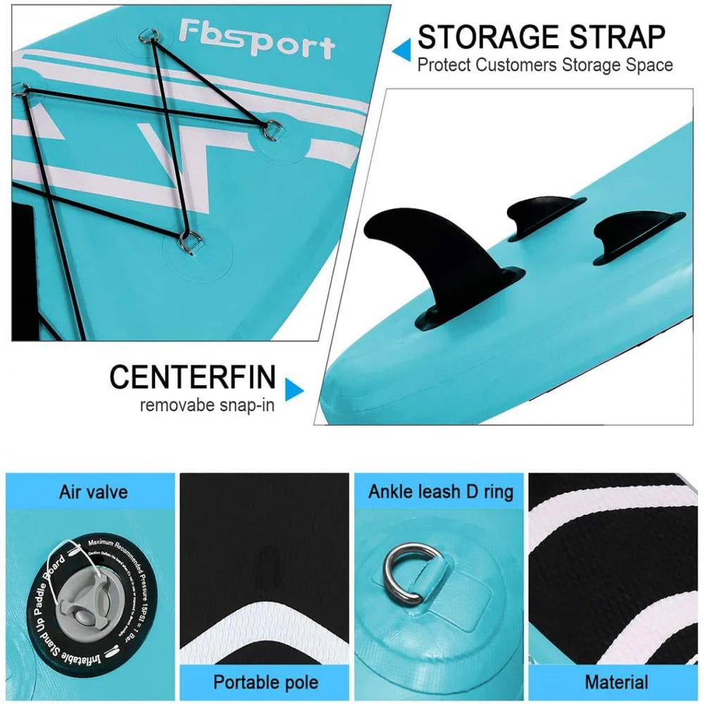 Fbsport 11ft Inflatable Paddle Board SUP, 6'' Thick W/Paddling Fins Pump & Accessories Pack, Lake Blue