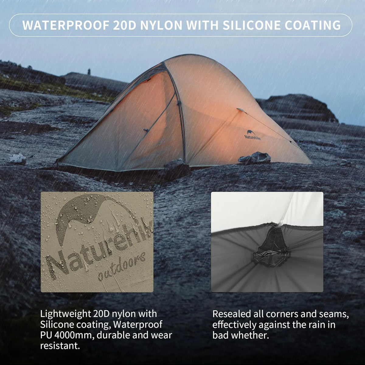 Naturehike 2 Person Tent Lightweight Backpacking Tent with Footprint - Free Standing Ultralight Camping Hiking Backpack Tents, 7.22 5.25ft, Sand