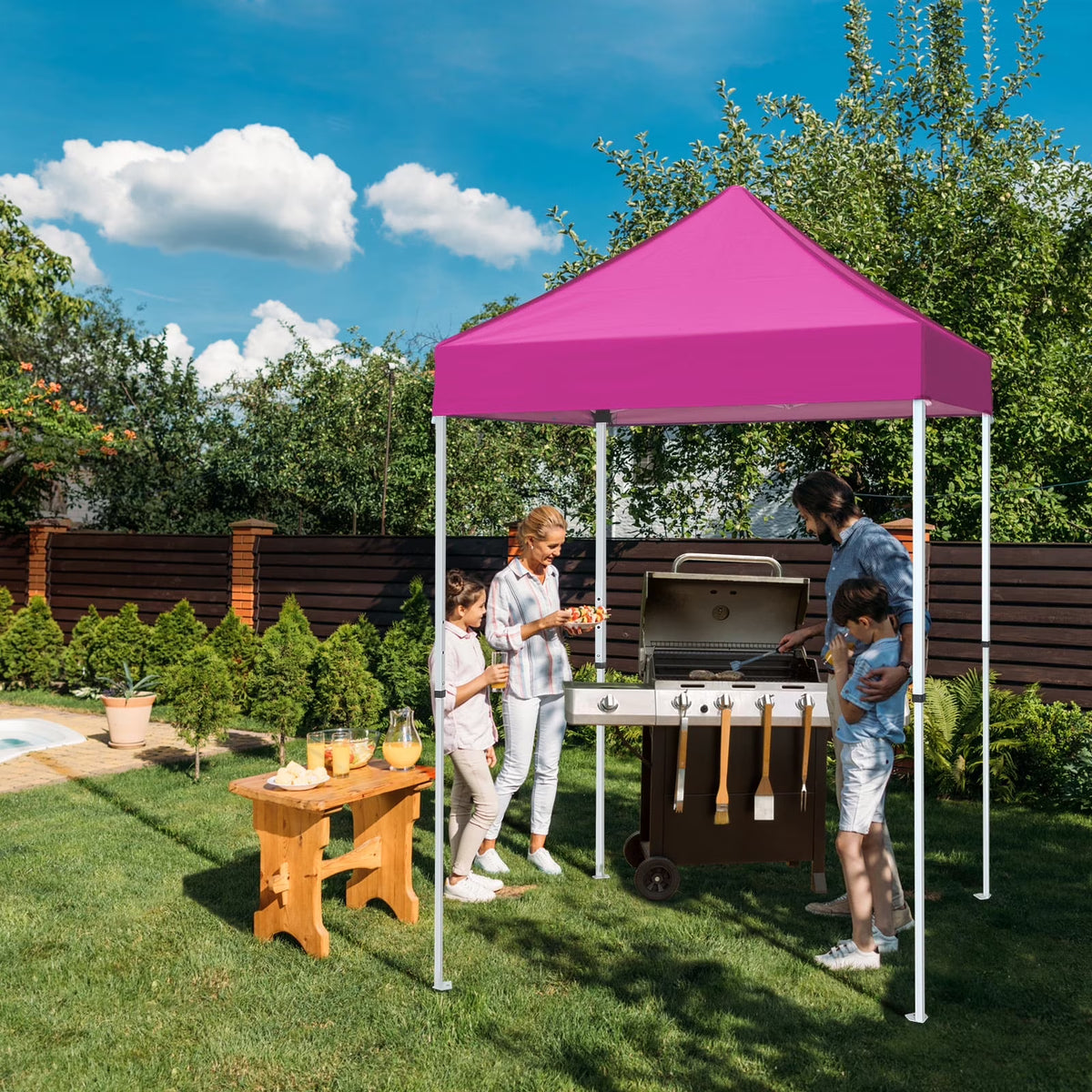 EAGLE PEAK 5x5 Pop Up Canopy Tent Instant Outdoor Canopy Easy Set-up Straight Leg Folding Shelter（Blue）