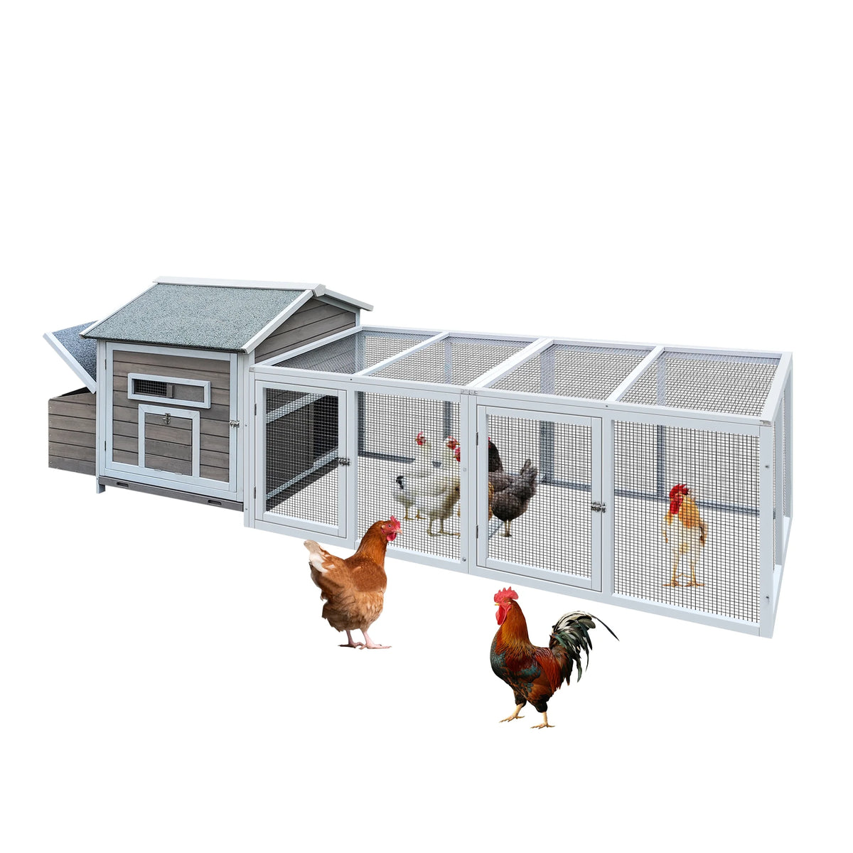 Pefilos 55" 2 Story Rabbit Hutch with Ramp, Tray, Wood Bunny Cage Poultry Chicken Coops, Beige