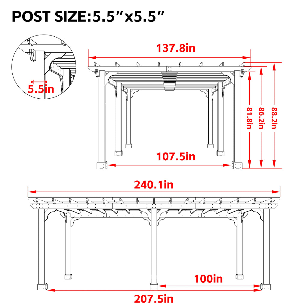 VEIKOUS 12'x10' Cedar Wood Pergola w/ Flat Roof and Ground Stakes for Outdoor Patio, Garden, Deck