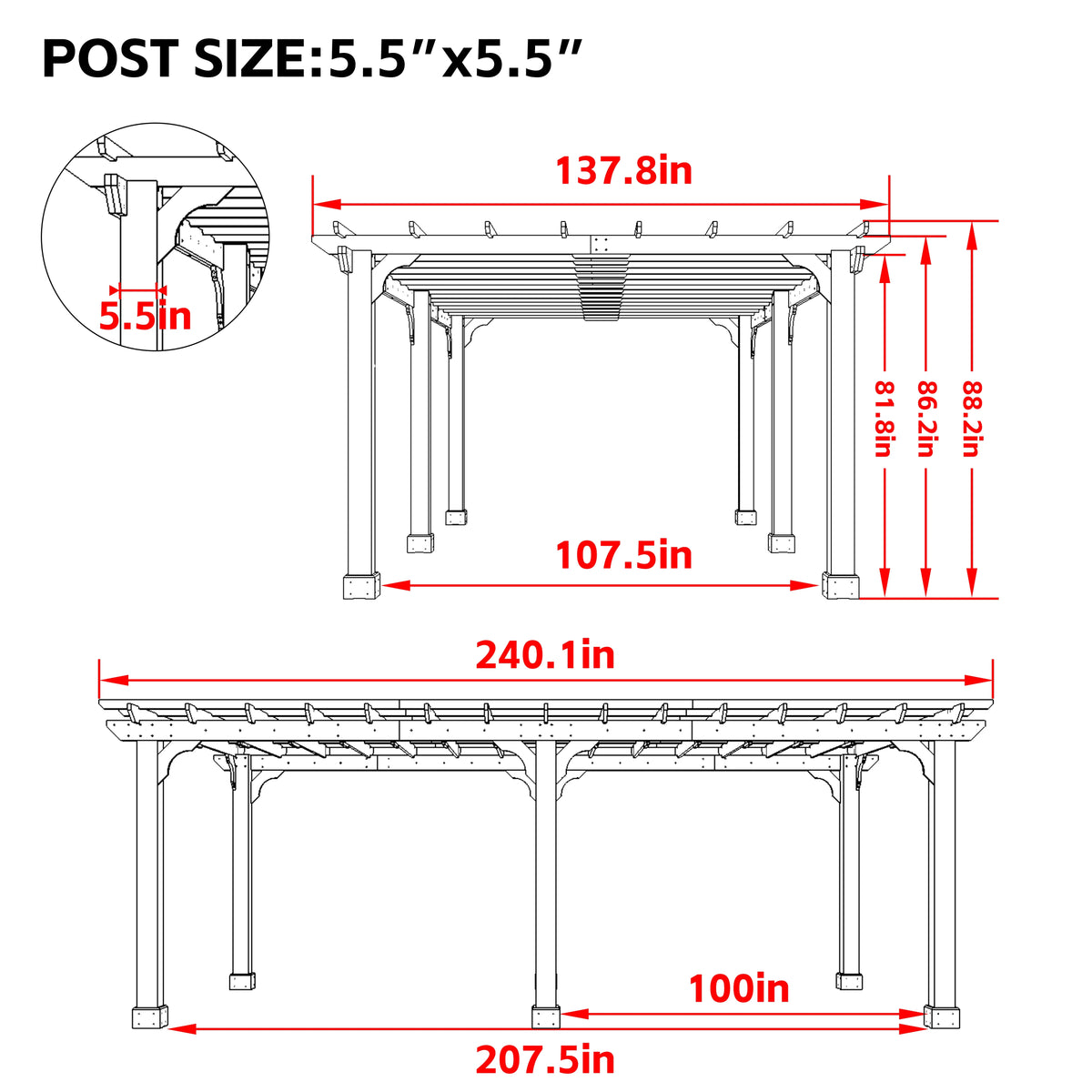 VEIKOUS 12'x10' Cedar Wood Pergola w/ Flat Roof and Ground Stakes for Outdoor Patio, Garden, Deck