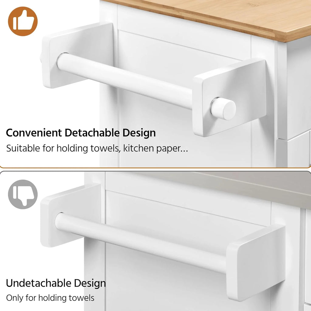 HXYHJ Kitchen Island on Wheels with Storage Cabinet, Rolling Kitchen Cart with Bamboo Top & Drawer & Spice Rack Towel Bar, Microwave Stand Cart for Kitchen/Dining Room, Black