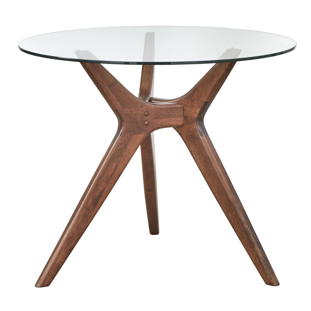 TMS Trita Round Dining Table, Walnut and Tempered Glass Top
