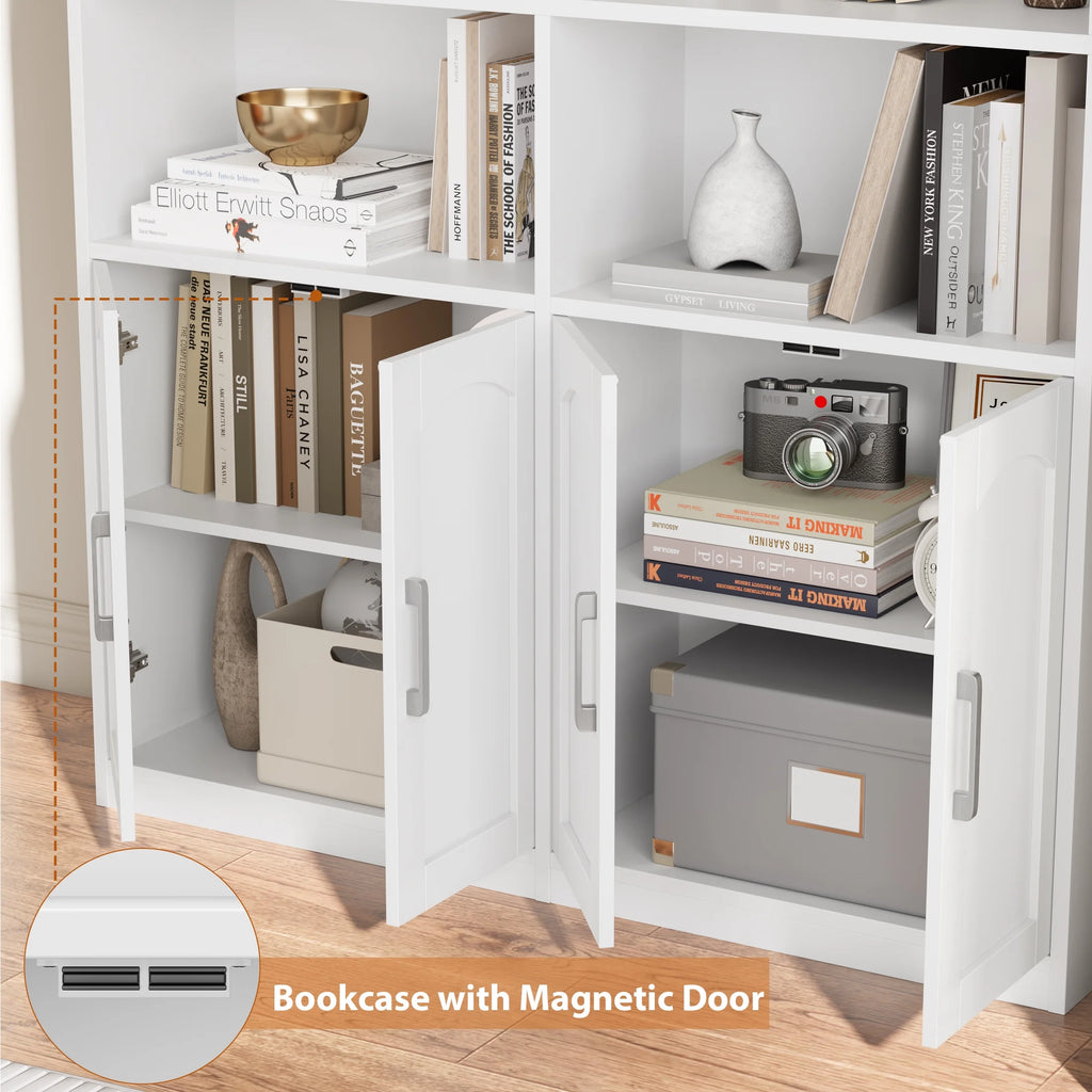 Homfa 73 Tall Bookcases with Doors, 8 Cubes 6-Tier Double Row Bookshelf, White Bookcase for Living Room Home Office