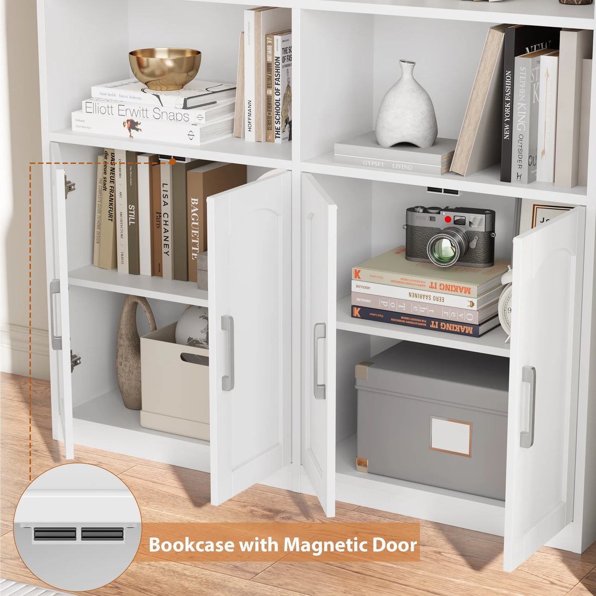 Homfa 73 Tall Bookcases with Doors, 8 Cubes 6-Tier Double Row Bookshelf, White Bookcase for Living Room Home Office