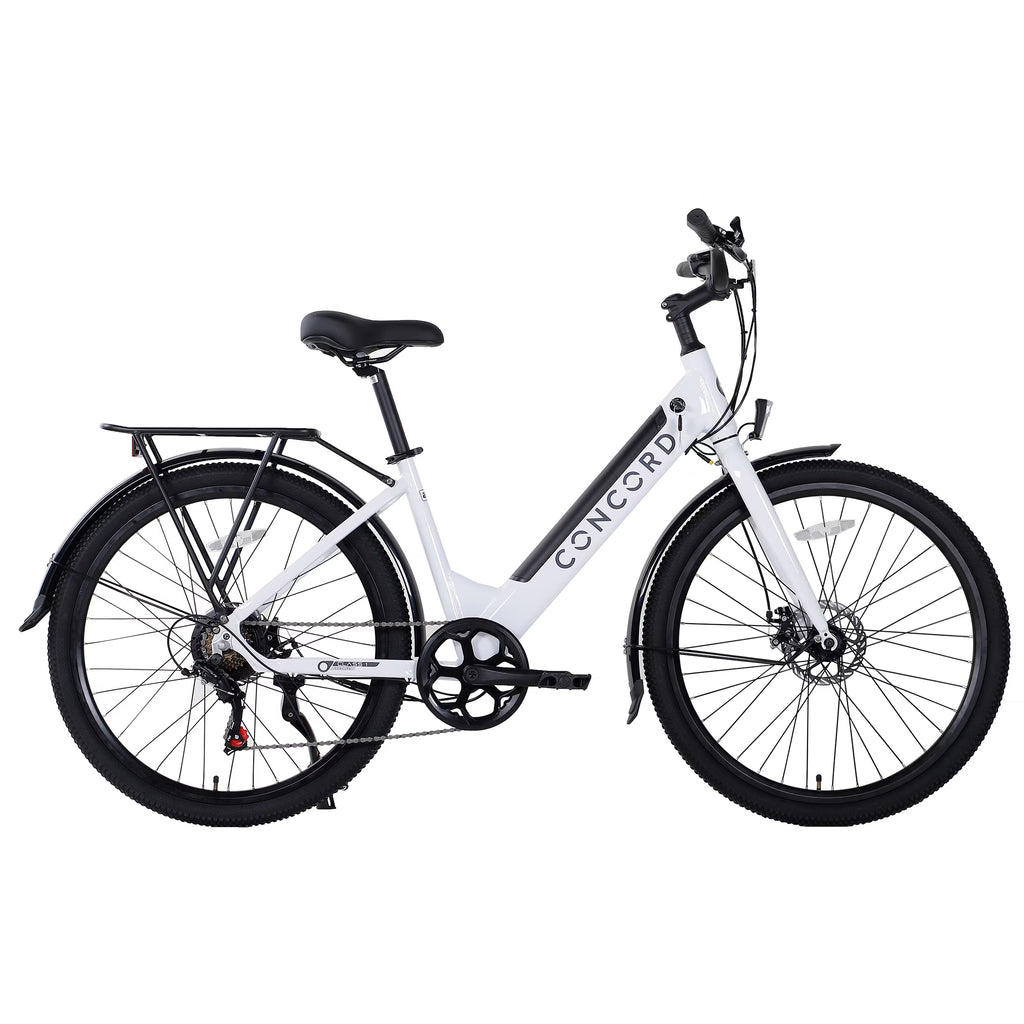 27.5" Concord Step-Thru Electric Commuter Bike, 36V, White, Fits Riders 5'1" - 6'1", Adult, Unisex