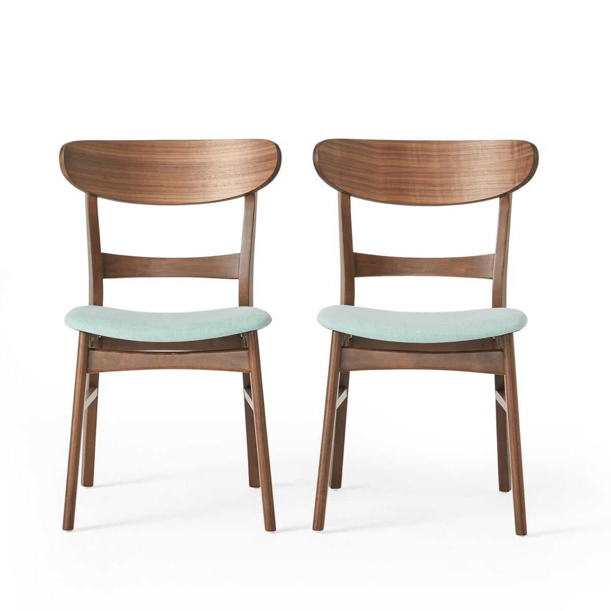 GDFSTUDIO Mid Century Modern Fabric Upholstered Rubberwood Dining Chairs, Set of 2, Dark Gray and Walnut
