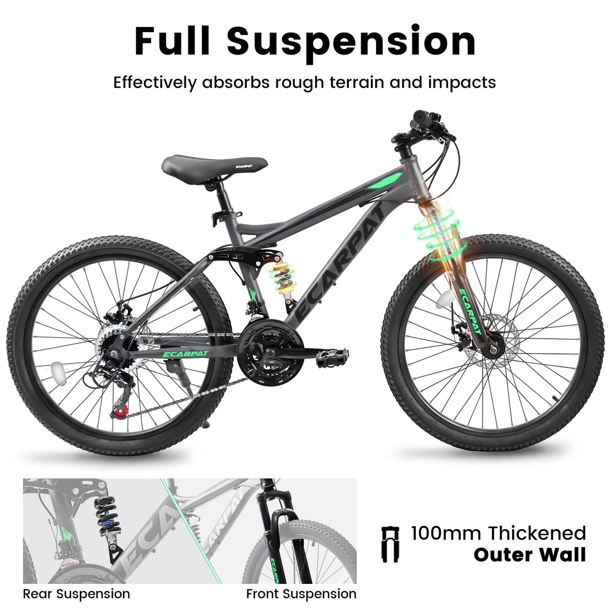 Outdoor Bike A2660 26 Inch Mountain Bike, 21-Speed Disc Brakes, Durable Frame, Front, Rear Dual-Shock Absorption, Unisex for Commuting, Travel, School, Mountain and City Road Cycling,Mountain Bike fo