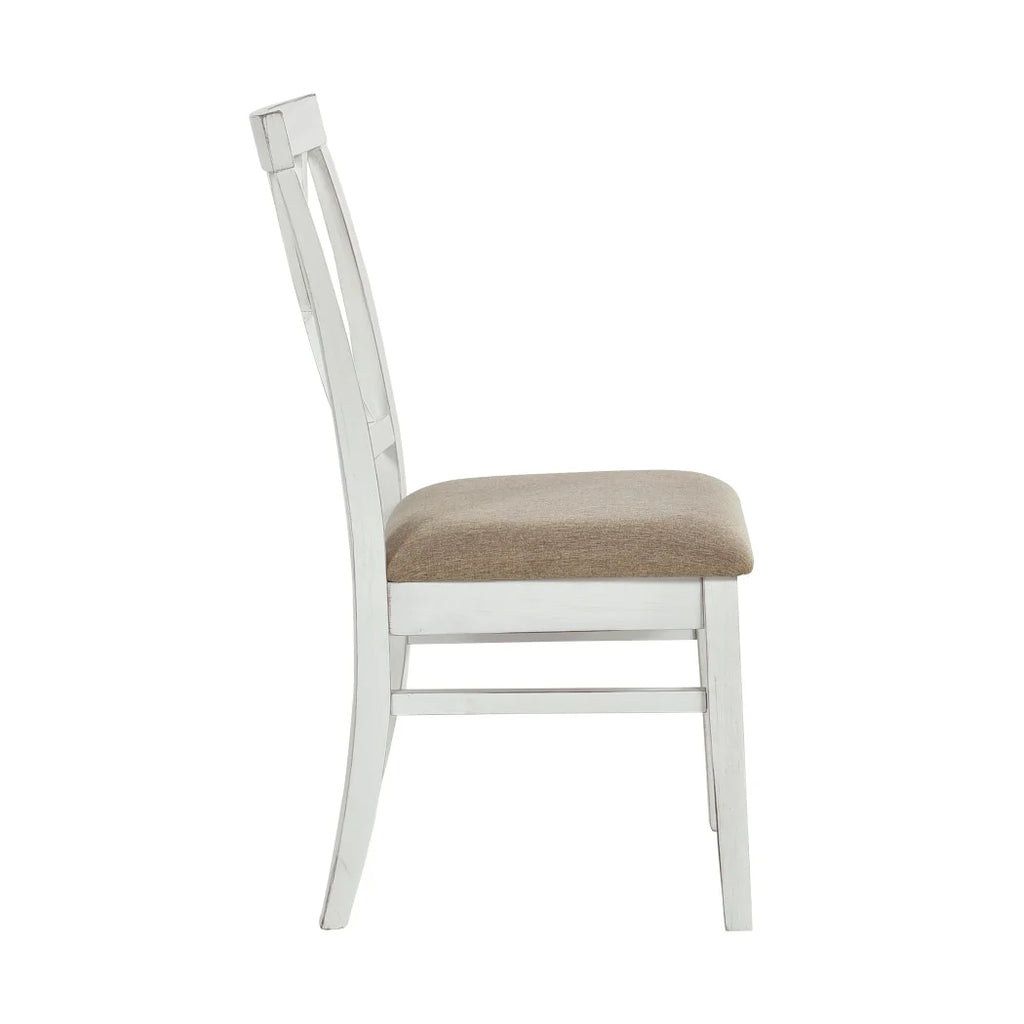 2 PCS Dining Side Chairs Furniture, Fabric Upholstered Seat Dining Chairs with X-Back Design, Wooden Cross Back Chairs for Dining Room, Bedroom and Kitchen, White and Oak Finish