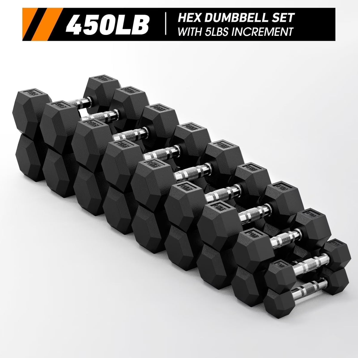 Mikolo Rubber Hex Dumbbell Set with Racks, Option in 450lbs, Strength Training Weight Set Home Gym