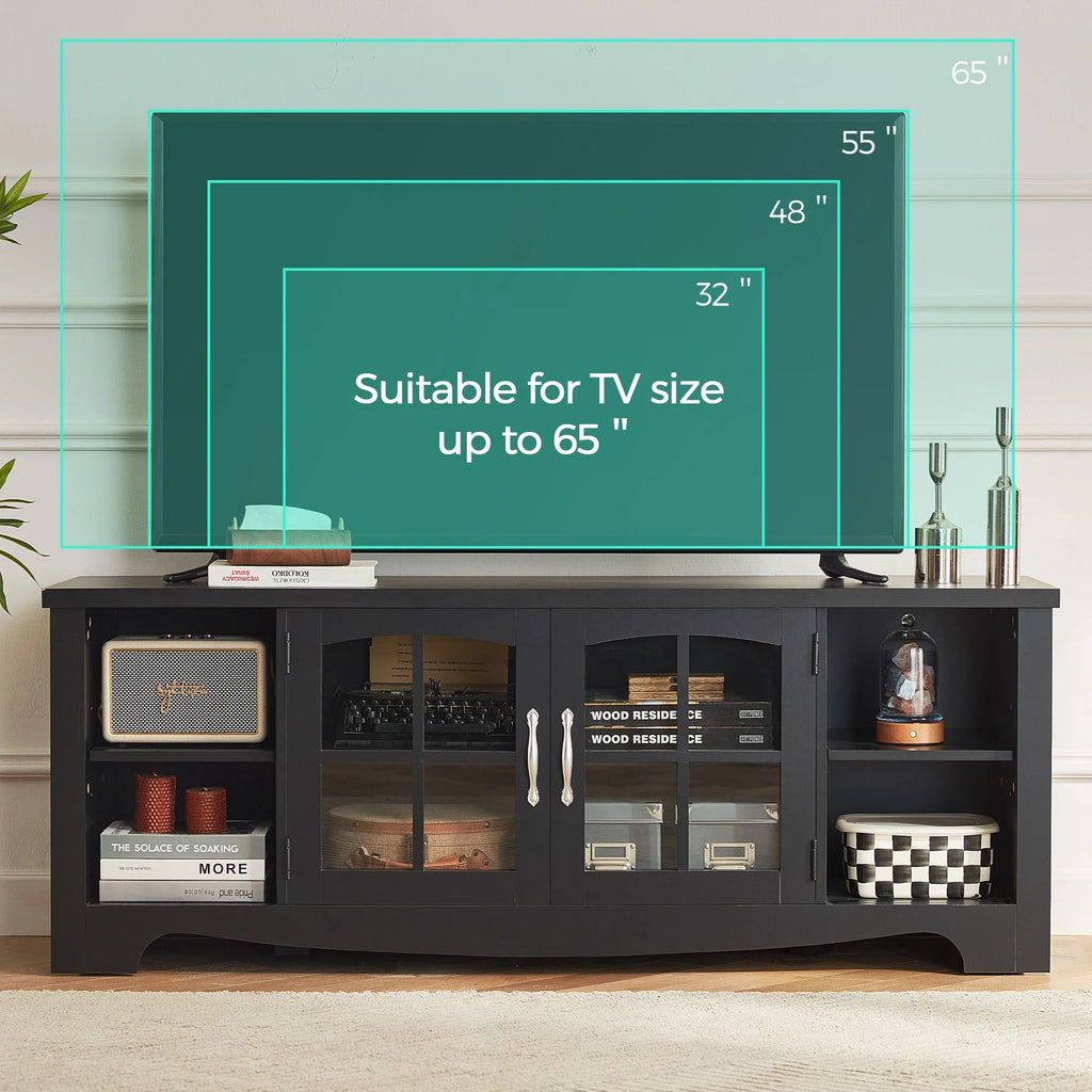 LINSY HOME Modern Farmhouse TV Stand for TVs up to 65",Home Entertainment Center with Storage Cabinet and Adjustable Shelves,Washed Grey & Brown