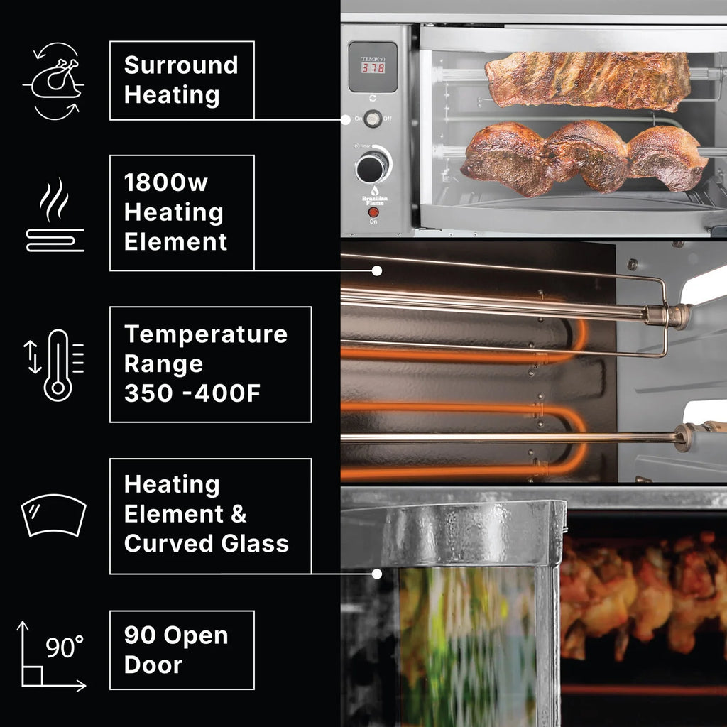 Brazilian Flame 2-Skewer Brazilian Rotisserie Electric Grill in Red