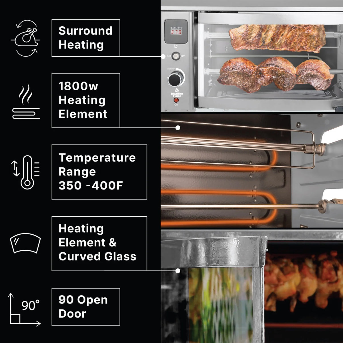 Brazilian Flame 2-Skewer Brazilian Rotisserie Electric Grill in Red