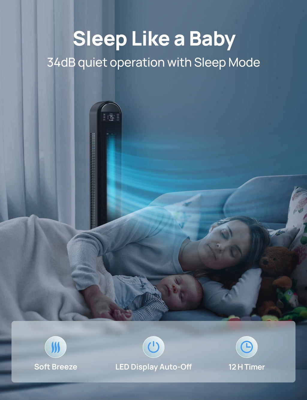 Dreo Tower Fan for Home, 42" Standing Fan with Remote, 90 Oscillating Fan for Indoors, 34dB Quiet Bedroom Fans, 6 Speeds, 4 Modes, 12H Timer, Bladeless Fan with LED Display, 26 ft/s High Velocity