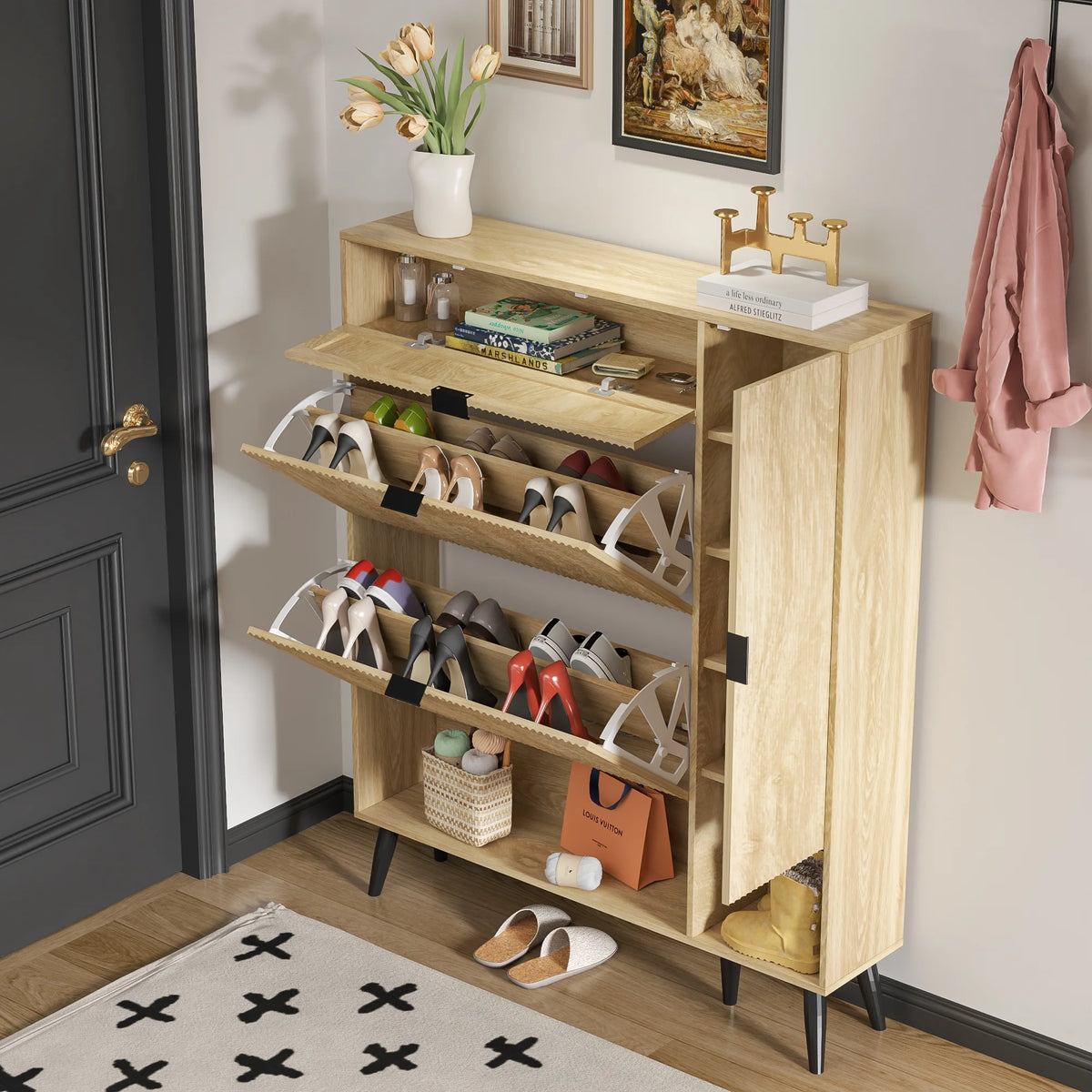 Shoe Cabinet with Drawers, slim storage cabinets, entryway shoe storage cabinets