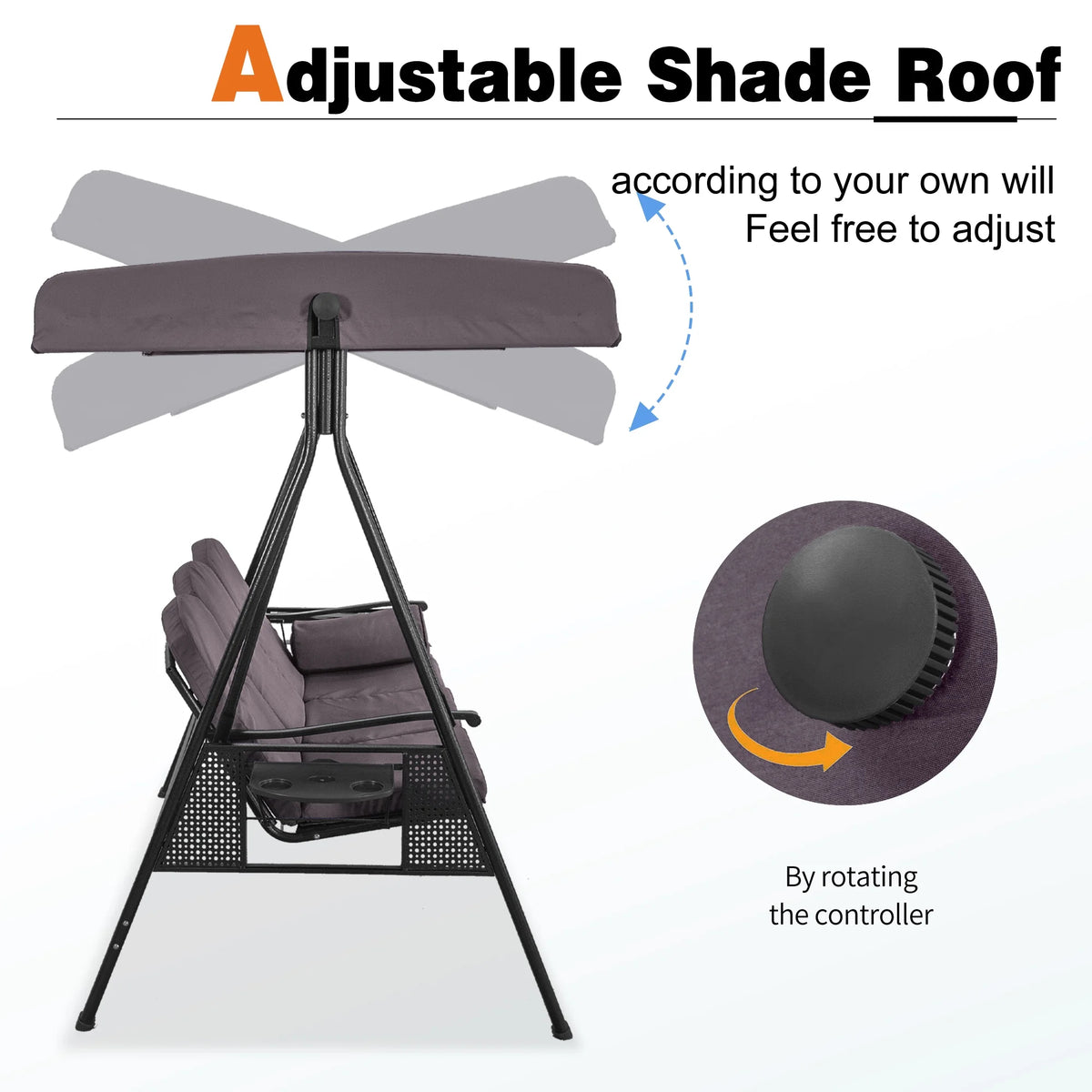 PURPLE LEAF 3-Seat Deluxe Outdoor Patio Porch Swing with Weather Resistant Steel Frame, Adjustable Tilt Canopy, Cushions and Pillow Included, Terra