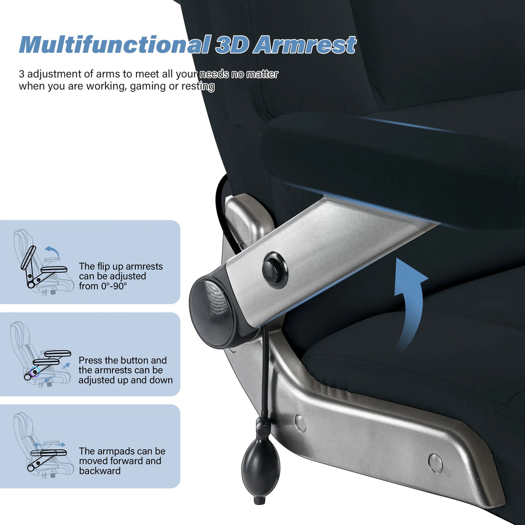 Big and Tall 700lbs Office Chair, Ultra-Soft Fabric Executive Desk Chair, Ergonomic Computer Chair with 3D Flip Up Arms, Adjustable Lumbar Support, Heavy Duty Metal Base and Quiet Rubber Wheel, Black