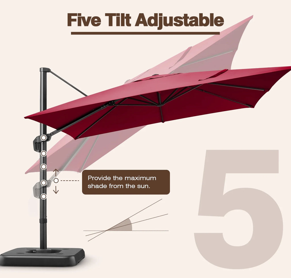 HOTEEL 10 Ft Patio Umbrella Outdoor Cantilever Square Umbrella Aluminum Offset Umbrella with Base, 360° Rotation，Gray