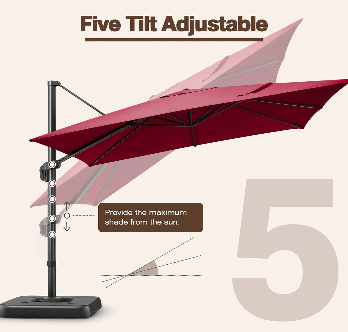 HOTEEL 10 Ft Patio Umbrella Outdoor Cantilever Square Umbrella Aluminum Offset Umbrella with Base, 360° Rotation，Gray