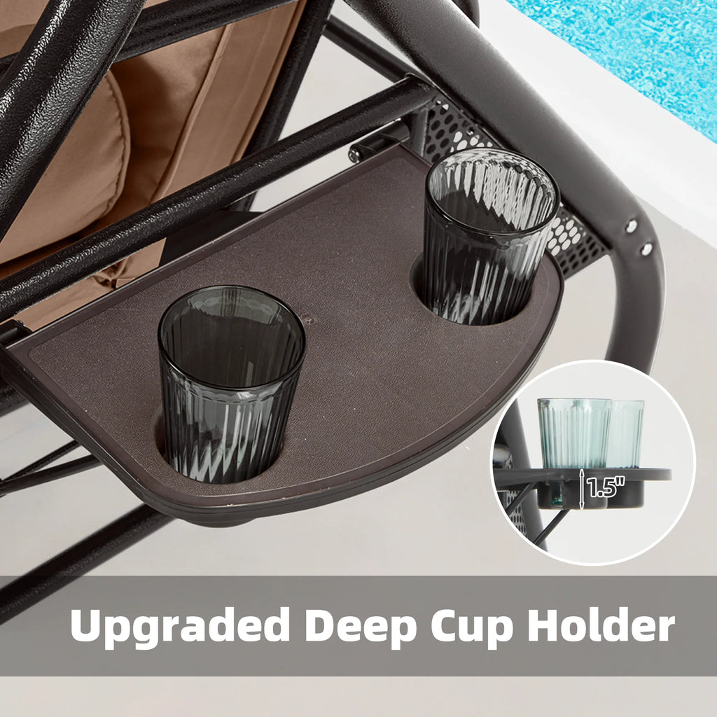 Homrest 3 Seat Outdoor Porch Swing with Adjustable Canopy, Cushions, and Cup Holder - Wine Red