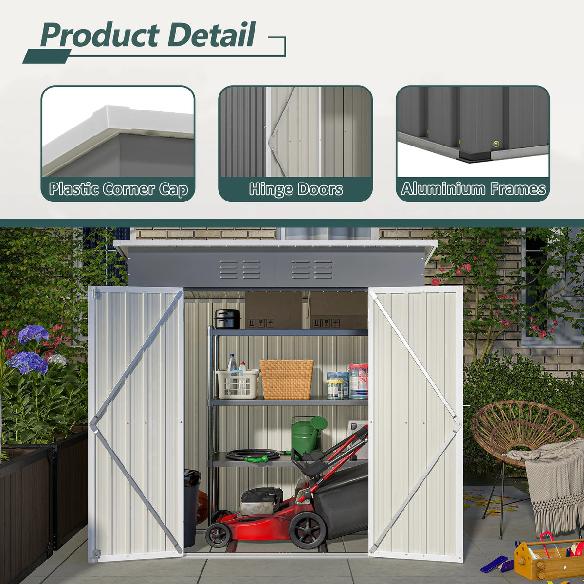 6 x 4 ft Outdoor Storage Shed with Floor Frame, Storage Sheds for Outside with Lockable Door, All Weather Garden Tool Shed with Air Vent for House Backyard Patio Lawn, Black