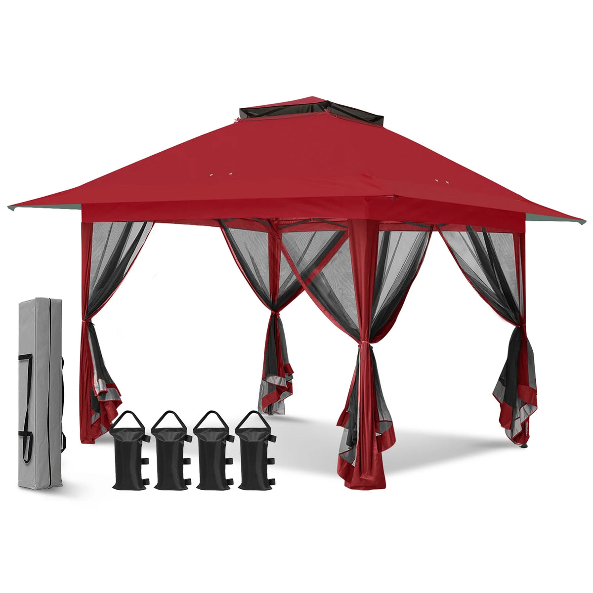 EAGLE PEAK 13' x 13' Pop-Up Gazebo Tent Instant w/Mosquito Netting，Outdoor Gazebo Canopy Easy Set-up Folding Shelter (Beige/Brown)