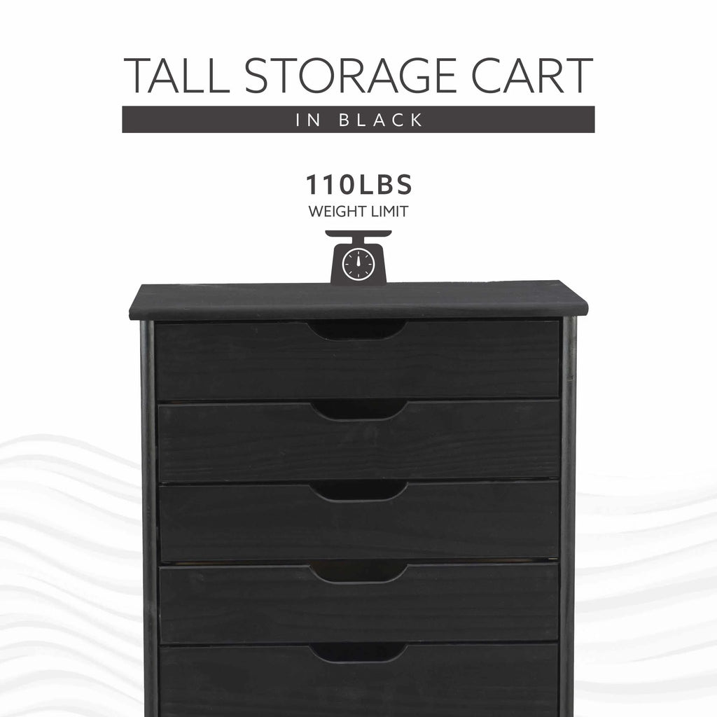 Linon Callie Eight Drawer Rolling Storage Cart in Natural Stained Wood